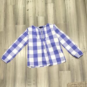 COTTON Girls Blue Checkered Shirt L(10-12)